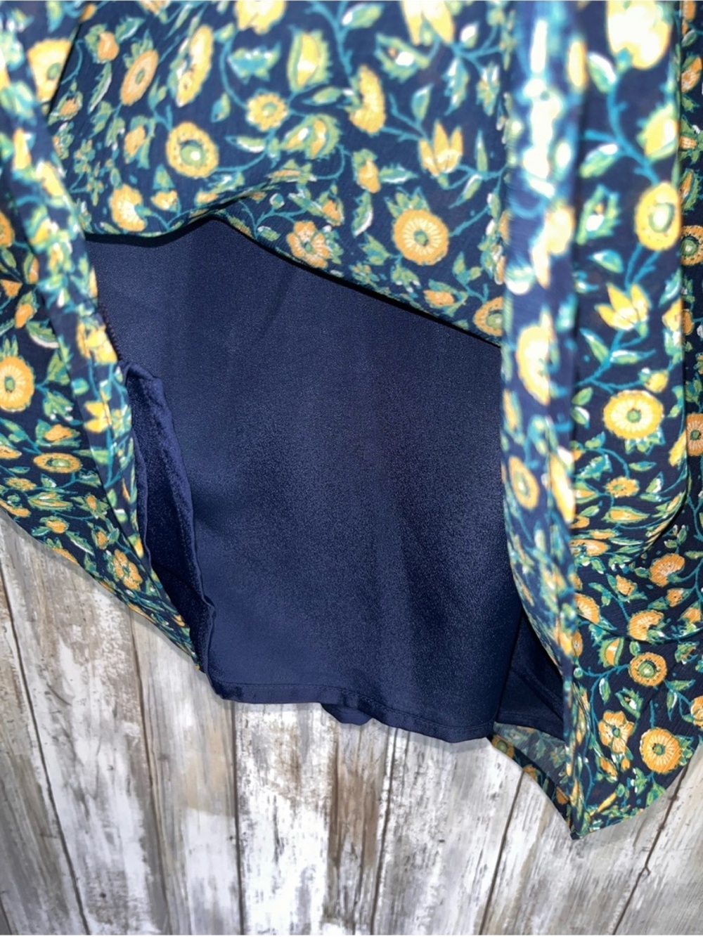 J.Crew Floral Ruffle Neck Blouse Small Blue Yellow Short Sleeve Top - Picture 7 of 7